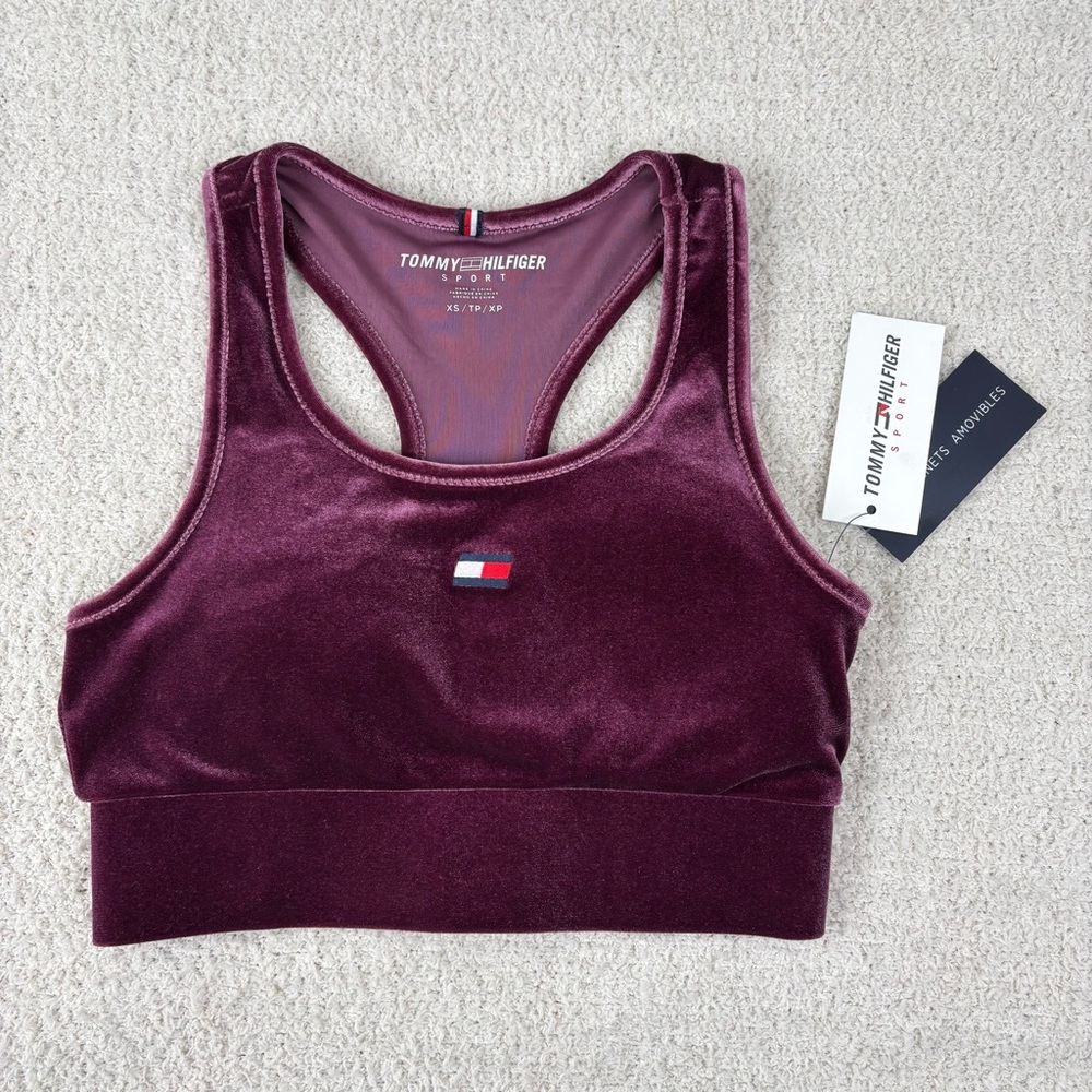 Tommy Hilfiger Sport Women's Longline Velveteen Sports Bra‎ Size XS Purple